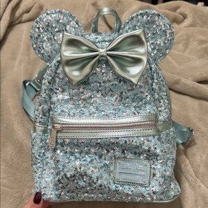 Loungefly Mint Sequin Backpack with Metallic Bow